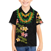 Hawaiian Lei Plumeria and Tropical Leaves Kid Hawaiian Shirt Watercolor Style