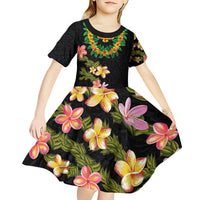 Hawaiian Lei Plumeria and Tropical Leaves Kid Short Sleeve Dress Watercolor Style