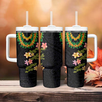 Hawaiian Lei Plumeria and Tropical Leaves Tumbler With Handle Watercolor Style