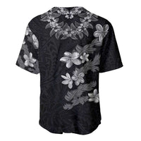 Hawaiian Lei Plumeria and Tropical Leaves Baseball Jersey Watercolor Style-Grayscale