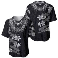 Hawaiian Lei Plumeria and Tropical Leaves Baseball Jersey Watercolor Style-Grayscale