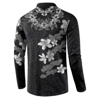 Hawaiian Lei Plumeria and Tropical Leaves Button Sweatshirt Watercolor Style-Grayscale