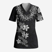 Hawaiian Lei Plumeria and Tropical Leaves Scrub Top Watercolor Style-Grayscale - Polynesian Pride