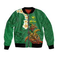 Hawaii Turtle Plumeria Flower Bomber Jacket Polynesian Pattern Green Color