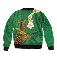 Hawaii Turtle Plumeria Flower Bomber Jacket Polynesian Pattern Green Color