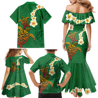 Hawaii Turtle Plumeria Flower Family Matching Mermaid Dress and Hawaiian Shirt Polynesian Pattern Green Color LT03 - Polynesian Pride