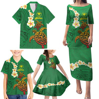 Hawaii Turtle Plumeria Flower Family Matching Puletasi and Hawaiian Shirt Polynesian Pattern Green Color LT03 - Polynesian Pride