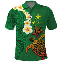Hawaii Turtle Plumeria Flower Polo Shirt Polynesian Pattern Green Color