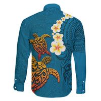 Hawaii Turtle Plumeria Flower Family Matching Tank Maxi Dress and Hawaiian Shirt Polynesian Pattern Blue Color LT03 - Polynesian Pride