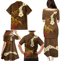 Hawaii Turtle Plumeria Flower Family Matching Puletasi and Hawaiian Shirt Polynesian Pattern Brown Color LT03 - Polynesian Pride