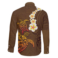 Hawaii Turtle Plumeria Flower Family Matching Summer Maxi Dress and Hawaiian Shirt Polynesian Pattern Brown Color LT03 - Polynesian Pride