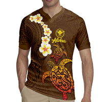 Hawaii Turtle Plumeria Flower Rugby Jersey Polynesian Pattern Brown Color