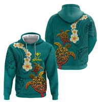 Hawaii Turtle Plumeria Flower Hoodie Polynesian Pattern Turquoise Color