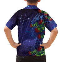 Matariki New Zealand Maori and Pohutukawa Family Matching Off The Shoulder Long Sleeve Dress and Hawaiian Shirt Galaxy Blue Sky Style