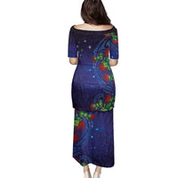Matariki New Zealand Maori and Pohutukawa Family Matching Puletasi and Hawaiian Shirt Galaxy Blue Sky Style