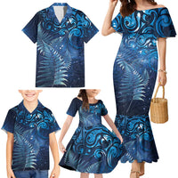 Matariki New Zealand Maori Silver Fern Family Matching Mermaid Dress and Hawaiian Shirt Galaxy Blue Sky Style LT03 - Polynesian Pride