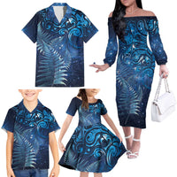 Matariki New Zealand Maori Silver Fern Family Matching Off The Shoulder Long Sleeve Dress and Hawaiian Shirt Galaxy Blue Sky Style