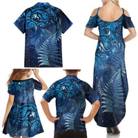 Matariki New Zealand Maori Silver Fern Family Matching Summer Maxi Dress and Hawaiian Shirt Galaxy Blue Sky Style LT03 - Polynesian Pride