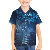 Matariki New Zealand Maori Silver Fern Family Matching Tank Maxi Dress and Hawaiian Shirt Galaxy Blue Sky Style LT03 Son's Shirt Blue - Polynesian Pride
