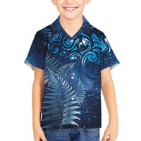 Matariki New Zealand Maori Silver Fern Kid Hawaiian Shirt Galaxy Blue Sky Style LT03 Kid Blue - Polynesian Pride
