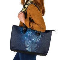 Matariki New Zealand Maori Silver Fern Leather Tote Bag Galaxy Blue Sky Style LT03 Blue - Polynesian Pride