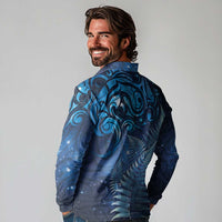 Matariki New Zealand Maori Silver Fern Long Sleeve Polo Shirt Galaxy Blue Sky Style LT03 - Polynesian Pride
