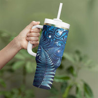 Matariki New Zealand Maori Silver Fern Tumbler With Handle Galaxy Blue Sky Style LT03 - Polynesian Pride