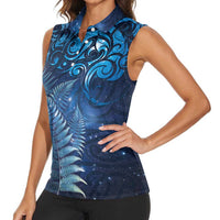 Matariki New Zealand Maori Silver Fern Women Sleeveless Polo Shirt Galaxy Blue Sky Style LT03 - Polynesian Pride