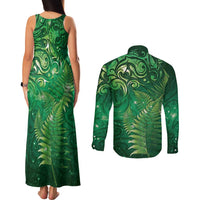 Matariki New Zealand Maori Silver Fern Couples Matching Tank Maxi Dress and Long Sleeve Button Shirt Galaxy Green Sky Style