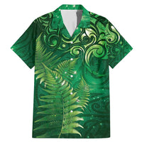 Matariki New Zealand Maori Silver Fern Family Matching Mermaid Dress and Hawaiian Shirt Galaxy Green Sky Style LT03 Dad's Shirt - Short Sleeve Green - Polynesian Pride