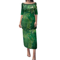 Matariki New Zealand Maori Silver Fern Family Matching Puletasi and Hawaiian Shirt Galaxy Green Sky Style LT03 Mom's Dress Green - Polynesian Pride