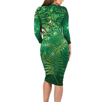 Matariki New Zealand Maori Silver Fern Long Sleeve Bodycon Dress Galaxy Green Sky Style