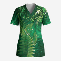 Matariki New Zealand Maori Silver Fern Scrub Top Galaxy Green Sky Style - Polynesian Pride