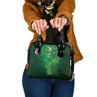 Matariki New Zealand Maori Silver Fern Shoulder Handbag Galaxy Green Sky Style LT03 One Size Green - Polynesian Pride