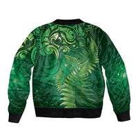 Matariki New Zealand Maori Silver Fern Sleeve Zip Bomber Jacket Galaxy Green Sky Style LT03 - Polynesian Pride