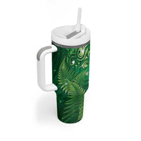 Matariki New Zealand Maori Silver Fern Tumbler With Handle Galaxy Green Sky Style LT03 - Polynesian Pride