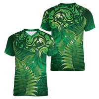 Matariki New Zealand Maori Silver Fern Women V-Neck T-Shirt Galaxy Green Sky Style LT03 - Polynesian Pride