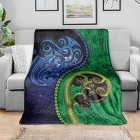 New Zealand Matariki Fern Frond Koru Blanket with Galaxy Blue Sky and Green Paua Shell Art LT03 - Polynesian Pride