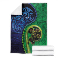 New Zealand Matariki Fern Frond Koru Blanket with Galaxy Blue Sky and Green Paua Shell Art LT03 - Polynesian Pride