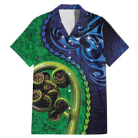 New Zealand Matariki Fern Frond Koru Family Matching Mermaid Dress and Hawaiian Shirt with Galaxy Blue Sky and Green Paua Shell Art LT03 Dad's Shirt - Short Sleeve Blue - Polynesian Pride