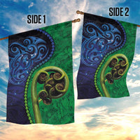 New Zealand Matariki Fern Frond Koru Garden Flag with Galaxy Blue Sky and Green Paua Shell Art LT03 - Polynesian Pride