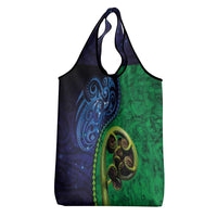 New Zealand Matariki Fern Frond Koru Grocery Bag with Galaxy Blue Sky and Green Paua Shell Art LT03 - Polynesian Pride