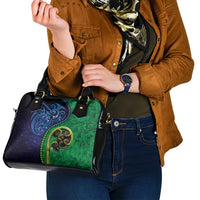 New Zealand Matariki Fern Frond Koru Shoulder Handbag with Galaxy Blue Sky and Green Paua Shell Art LT03 - Polynesian Pride