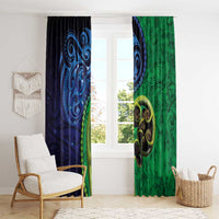 New Zealand Matariki Fern Frond Koru Window Curtain with Galaxy Blue Sky and Green Paua Shell Art LT03 - Polynesian Pride