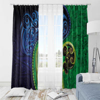 New Zealand Matariki Fern Frond Koru Window Curtain with Galaxy Blue Sky and Green Paua Shell Art LT03 - Polynesian Pride
