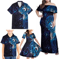 Matariki New Zealand Maori Koru Art Tattoo Family Matching Off Shoulder Maxi Dress and Hawaiian Shirt New Year Galaxy Blue Sky Style