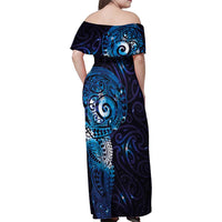 Matariki New Zealand Maori Koru Art Tattoo Family Matching Off Shoulder Maxi Dress and Hawaiian Shirt New Year Galaxy Blue Sky Style