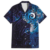 Matariki New Zealand Maori Koru Art Tattoo Family Matching Short Sleeve Bodycon Dress and Hawaiian Shirt New Year Galaxy Blue Sky Style LT03 Dad's Shirt - Short Sleeve Blue - Polynesian Pride