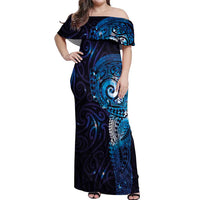 Matariki New Zealand Maori Koru Art Tattoo Off Shoulder Maxi Dress New Year Galaxy Blue Sky Style