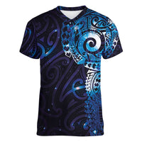 Matariki New Zealand Maori Koru Art Tattoo Women V-Neck T-Shirt New Year Galaxy Blue Sky Style LT03 Female Blue - Polynesian Pride